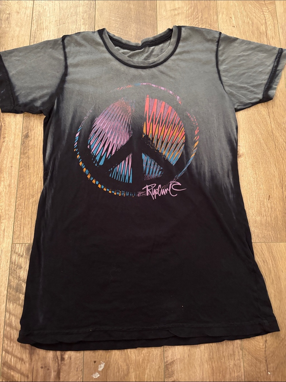 Rip Curl Vintage Black to Gray Ombre Tee with Colorful Graphic